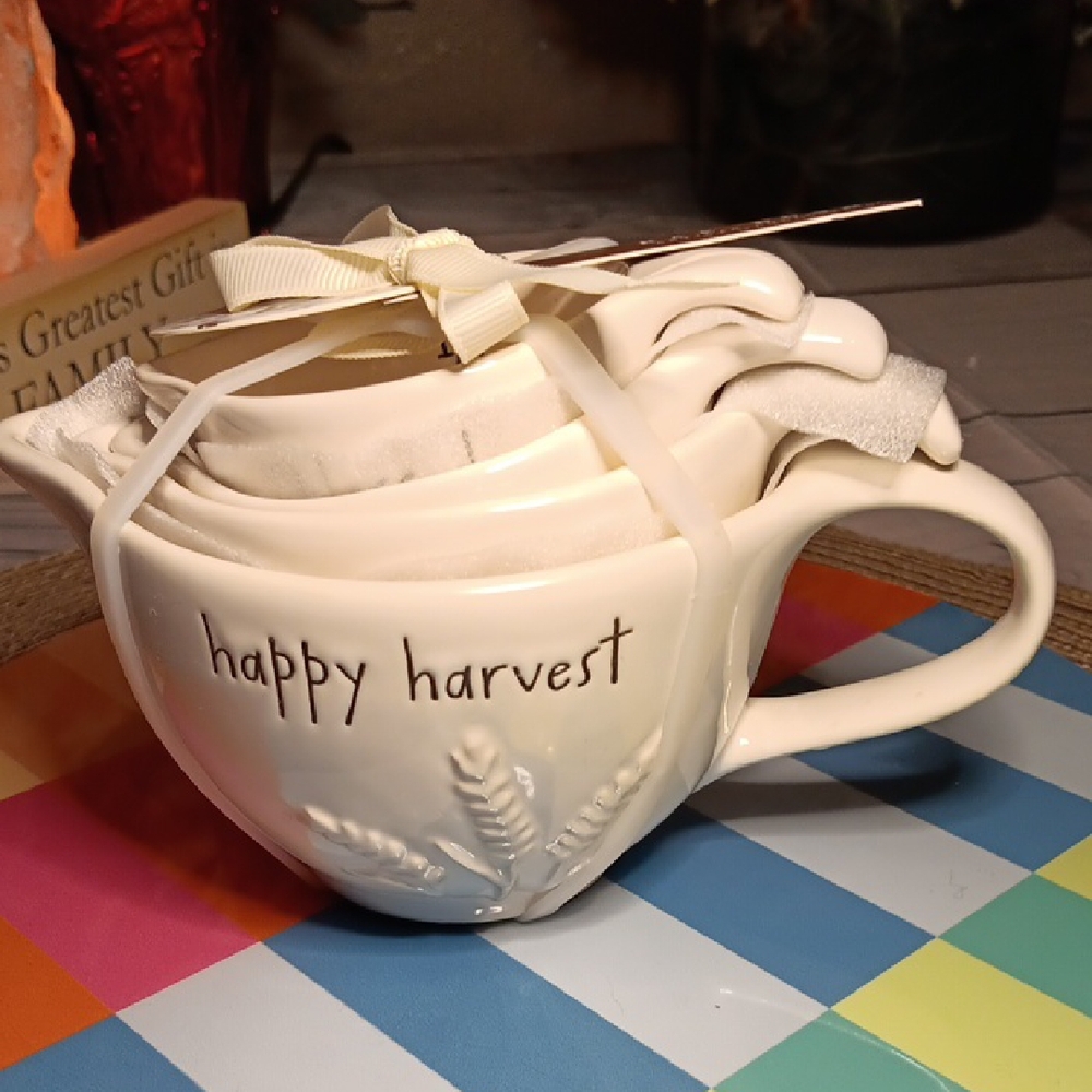 Rae Dunn Cream 'Happy Harvest' Measuring Cups